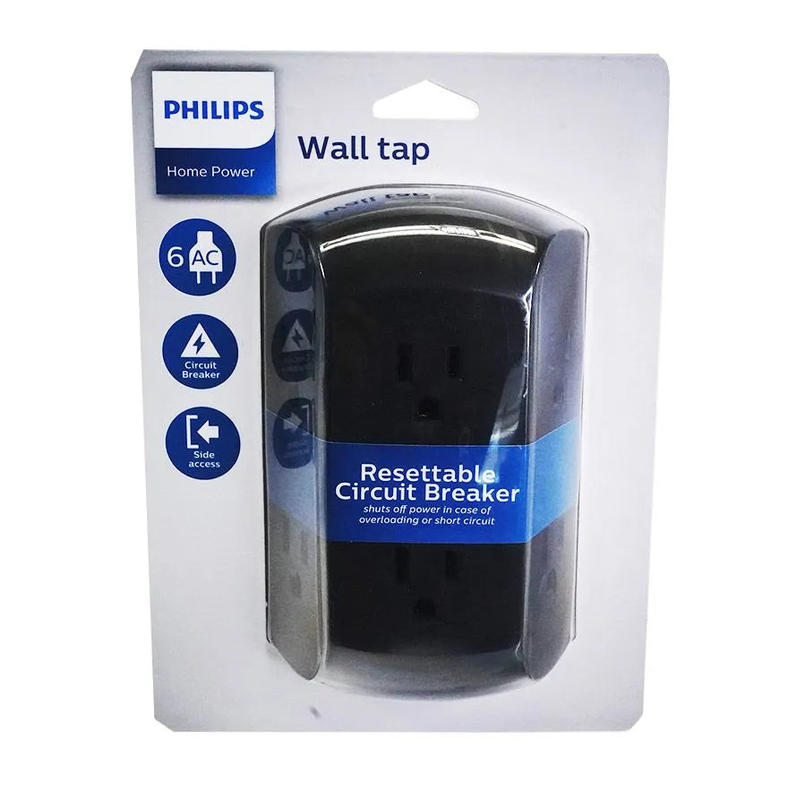 Adaptateur mural à 6 prises avec disjoncteur - 15 A - Noir
