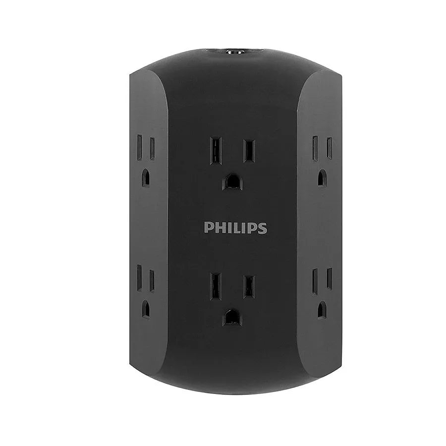 Adaptateur mural à 6 prises avec disjoncteur - 15 A - Noir