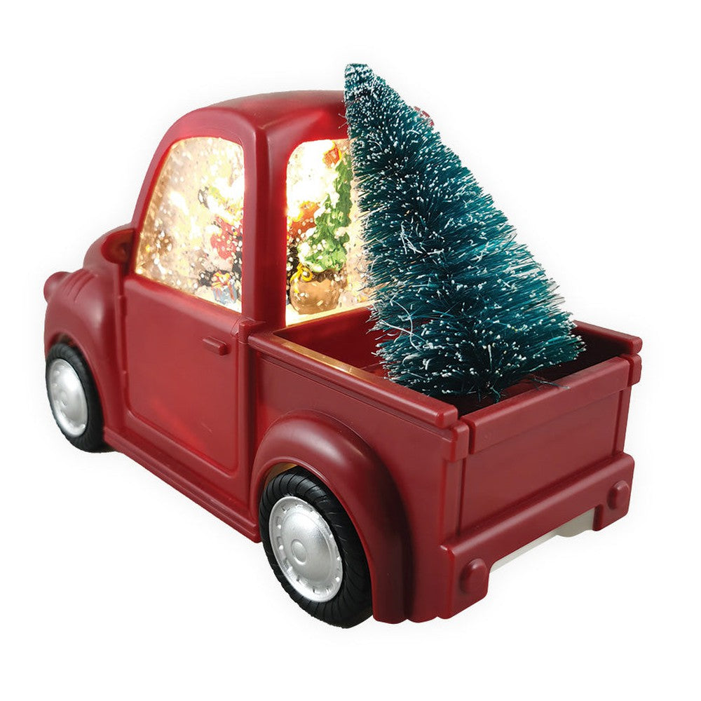 Camionnette vintage illuminée DEL avec Père Noël dans un tourbillon de neige