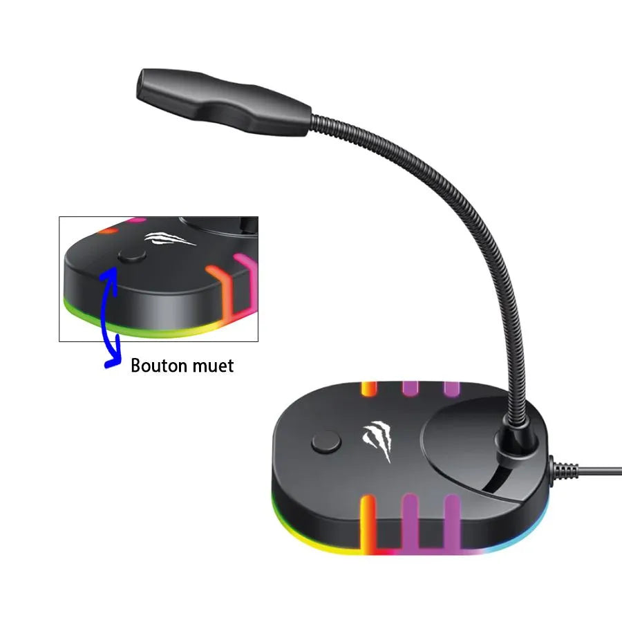 Microphone de table rétroéclairé RVB avec col de cygne pour jeux en ligne - USB