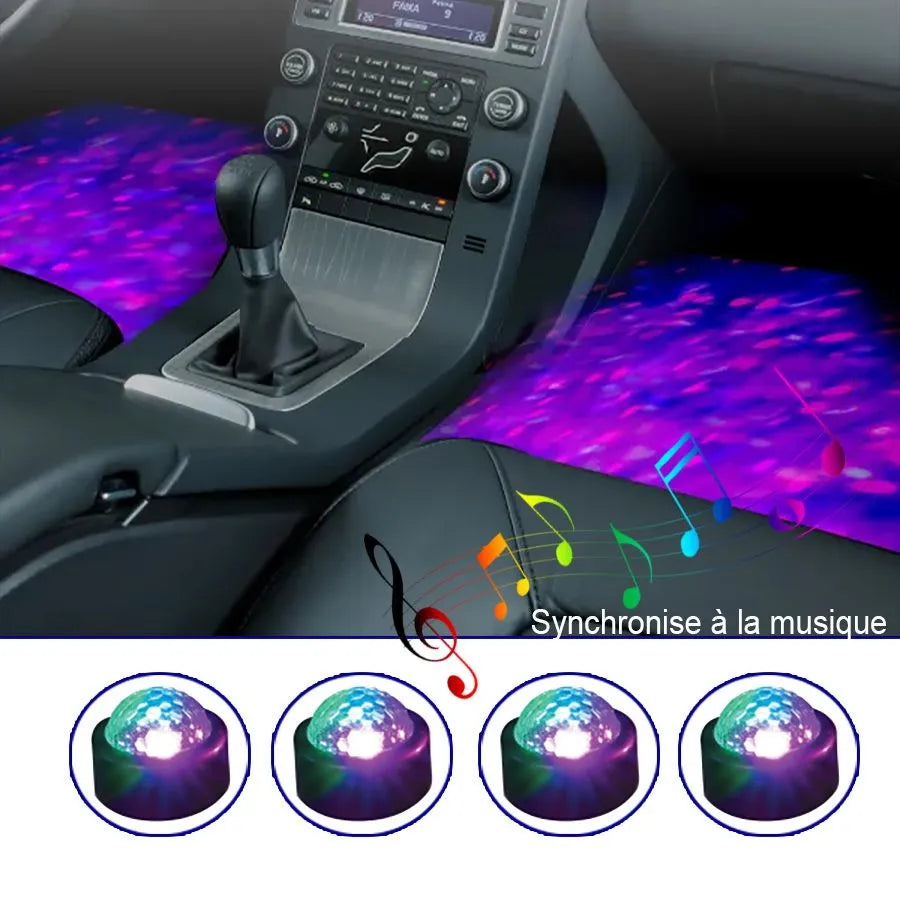 Ensemble de 4 lumières stroboscopiques multicolores pour véhicule - USB
