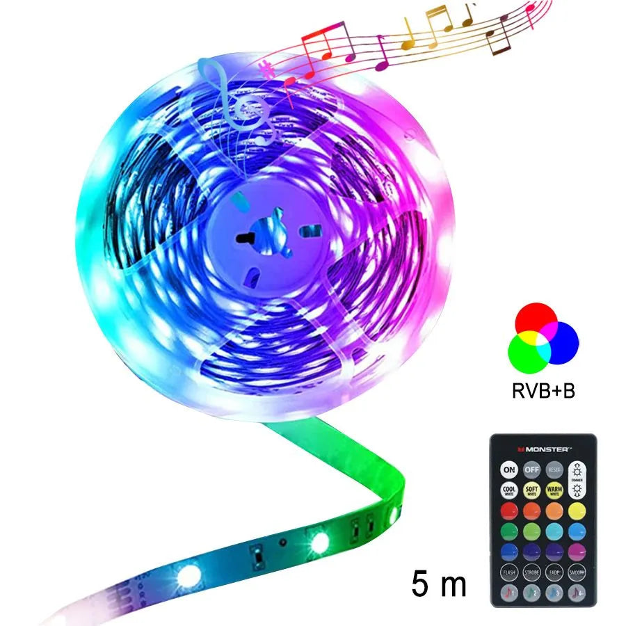 RGBW LED Light Strip Music Sync &amp; Remote Control - 5m