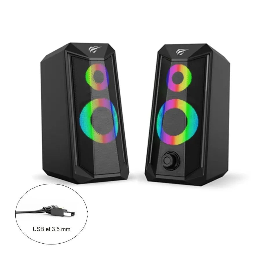 Haut-parleurs rétroéclairés RVB pour ordinateur - USB/3.5 mm - 10 W - Noir - Paire