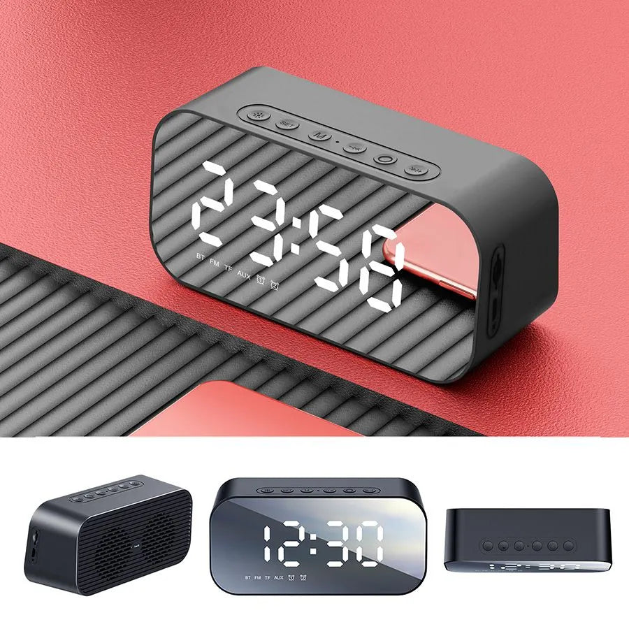 Réveil-matin Bluetooth avec radio et haut-parleurs sans-fil intégré - AM/FM/Bluetooth/AUX - Noir