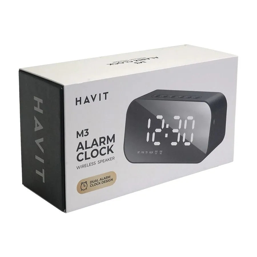 Réveil-matin Bluetooth avec radio et haut-parleurs sans-fil intégré - AM/FM/Bluetooth/AUX - Noir