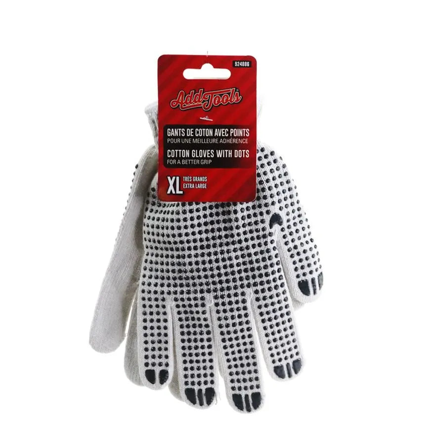 Gants de travail en coton XL avec adhérence - Blanc - Paire