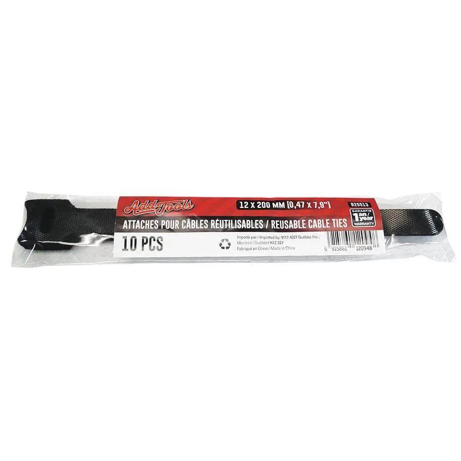 Attache-câble auto-agrippante 7.9 po (200 mm) - Noir - Paquet de 10