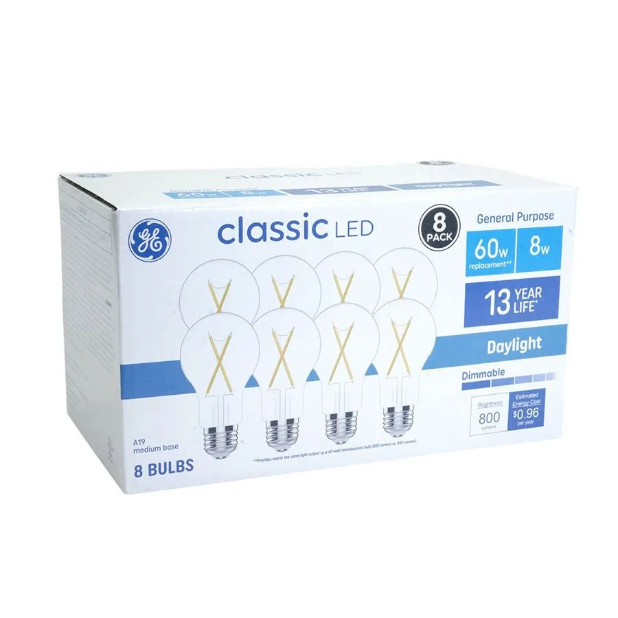 Ampoule DEL graduelle à filaments A19 - 120V - 8W - E26 - 5000K - Paquet de 8