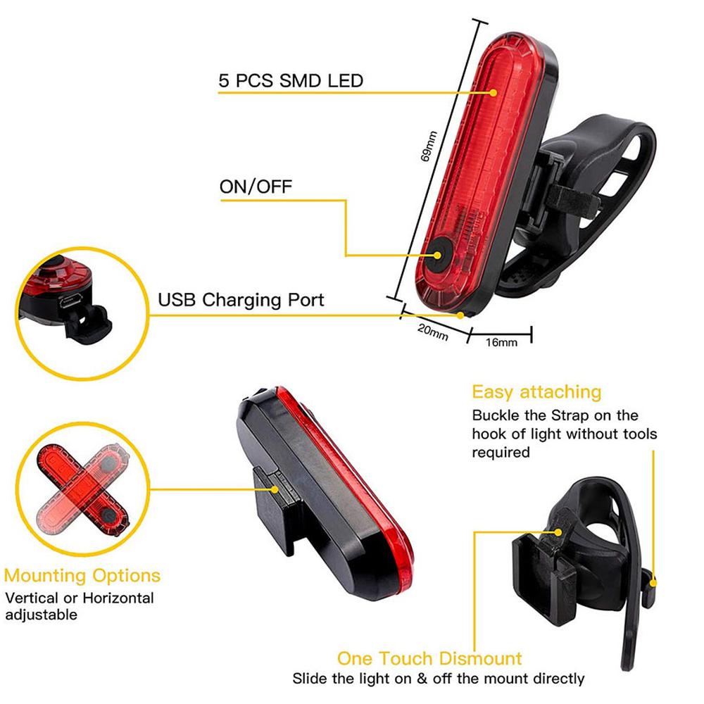 Ensemble de feux de vélo rechargeables étanches à DEL