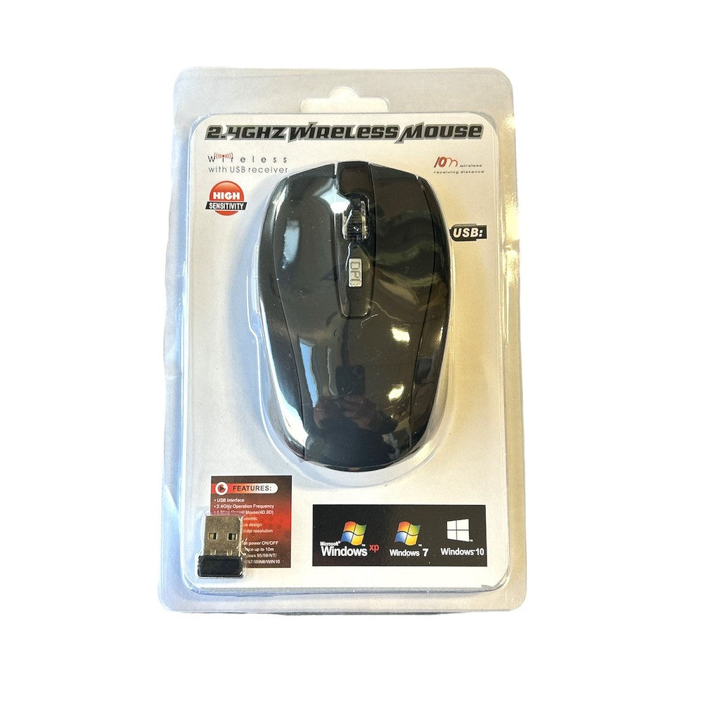 Souris sans fil 2,4 GHz avec récepteur 1600 DPI - Noir