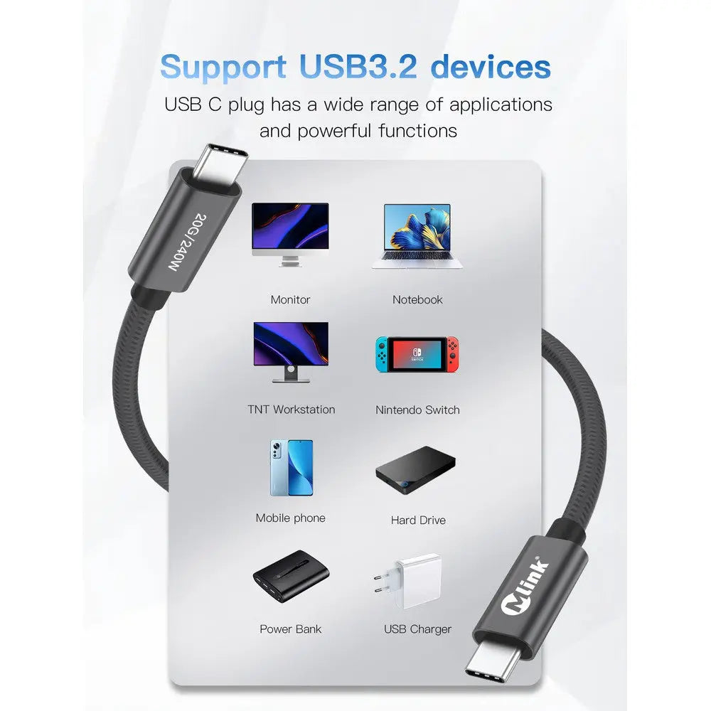 Câble USB-C PD240W 20 Gbit/s en nylon tressé à transfert rapide