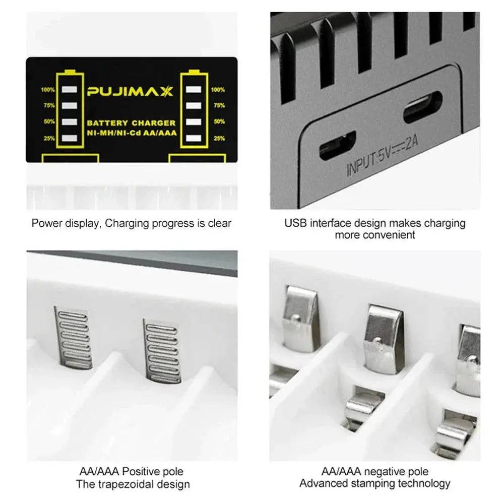 Chargeur USB Intelligent 4 Baies pour Piles AA & AAA Ni-mh/Ni-cd