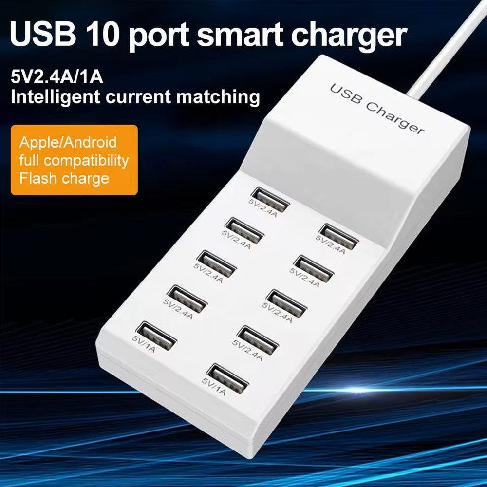 Chargeur mural USB 10 prises 5V/2.4A 50W