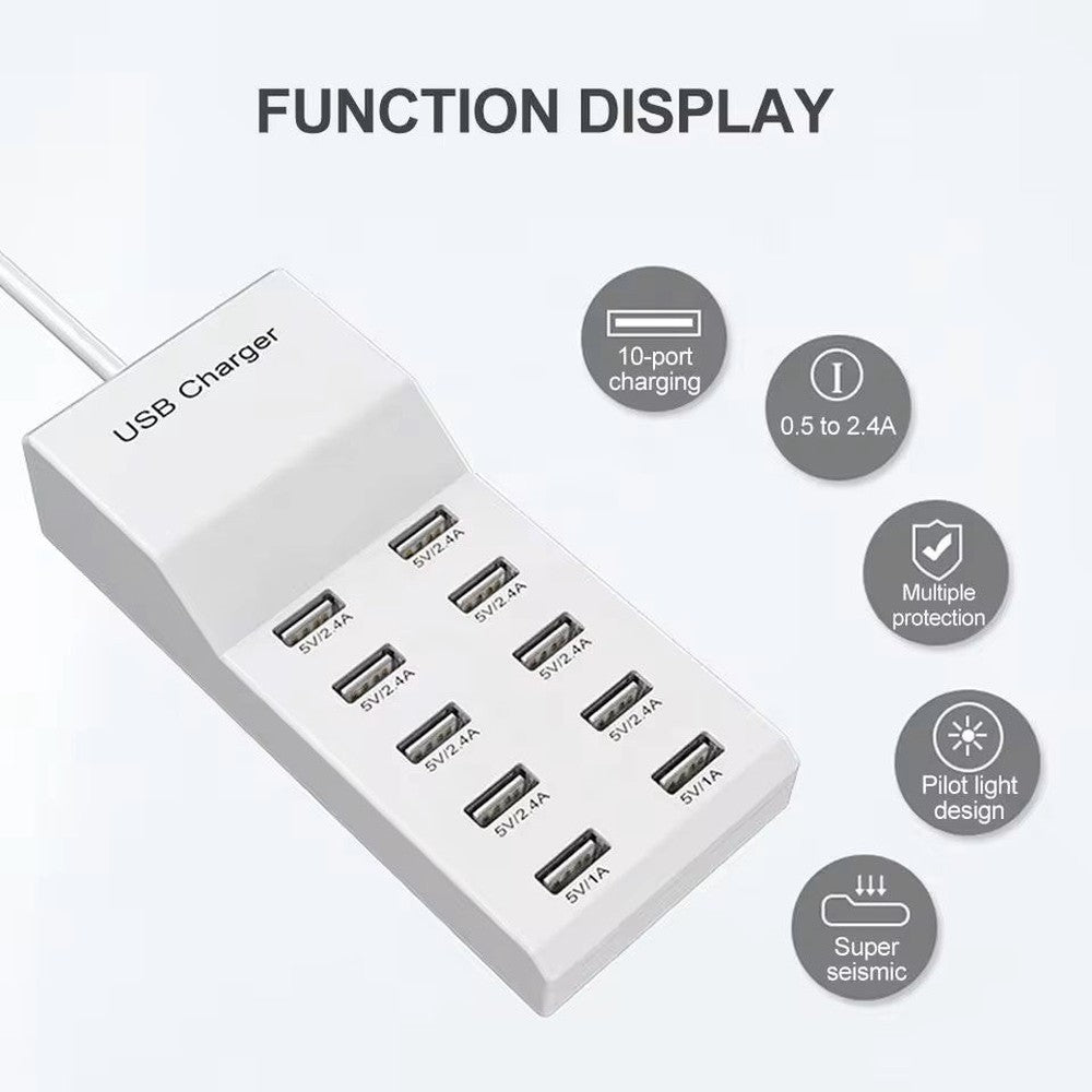 Chargeur mural USB 10 prises 5V/2.4A 50W