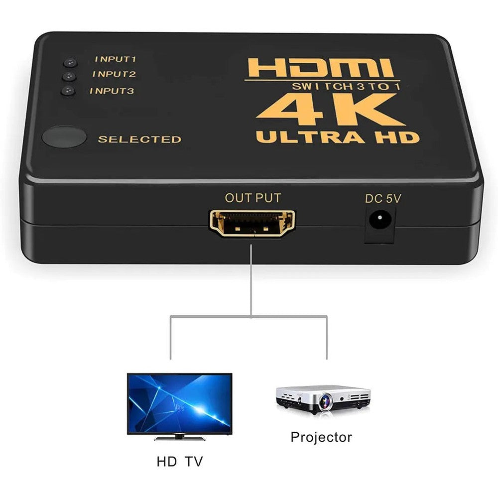 Commutateur HDMI 4K en aluminium 3 en 1 avec télécommande