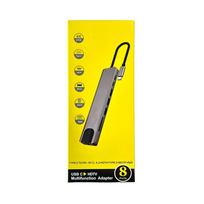 Concentrateur USB-C 3.0 8 en 1 en Aluminium
