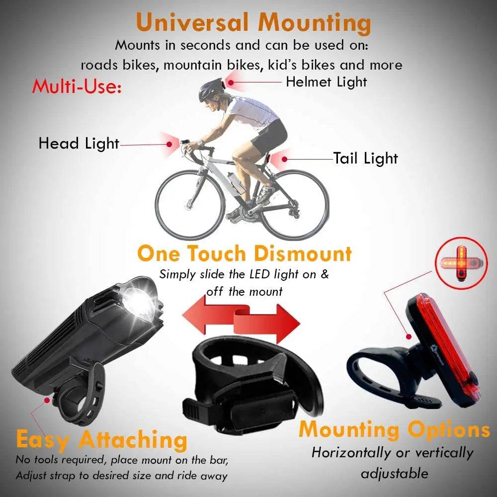 Ensemble lumière vélo LED en métal rechargeable et étanche
