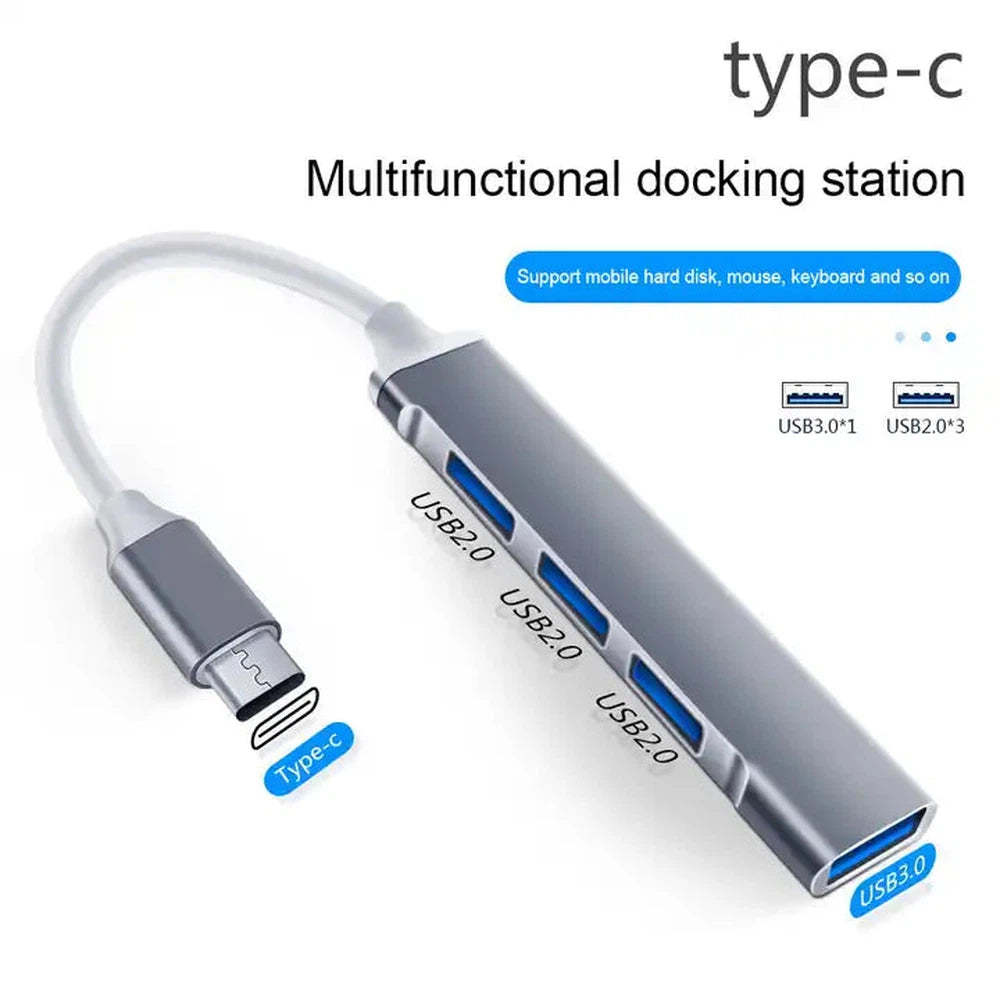 Concentrateur USB-C 3.0 4 en 1 en aluminium