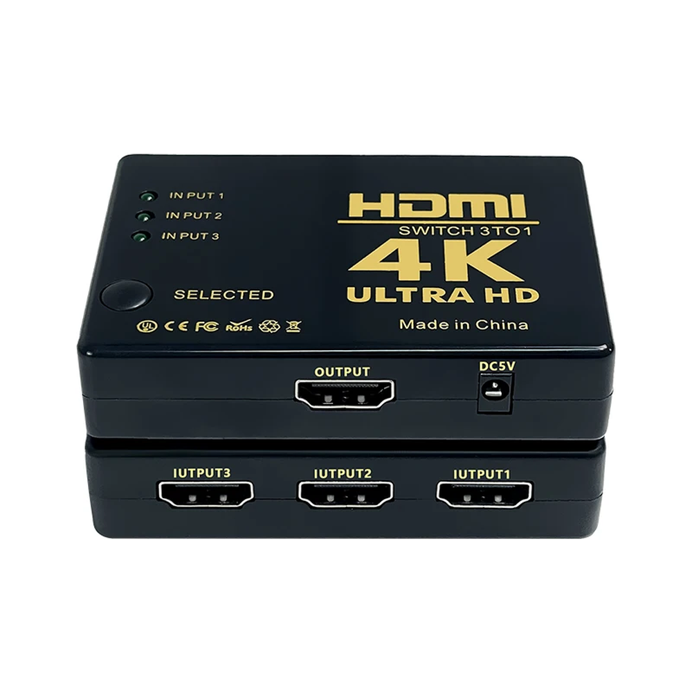 Commutateur HDMI 4K en aluminium 3 en 1 avec télécommande