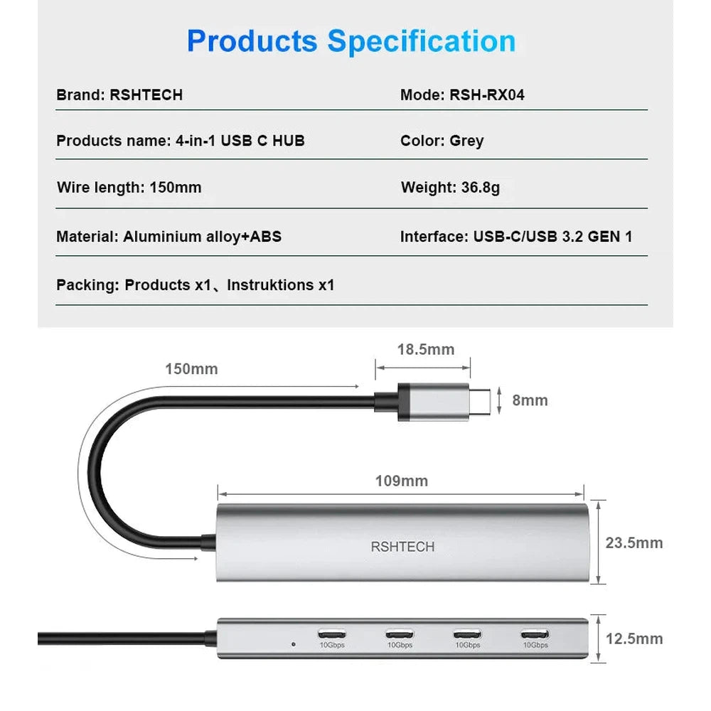 Concentrateur 4 en 1 USB-C vers USB-C 3.2 10 Gbit/s