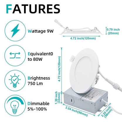 Luminaire encastré LED mince blanc 4'' 9W avec sélecteur de température