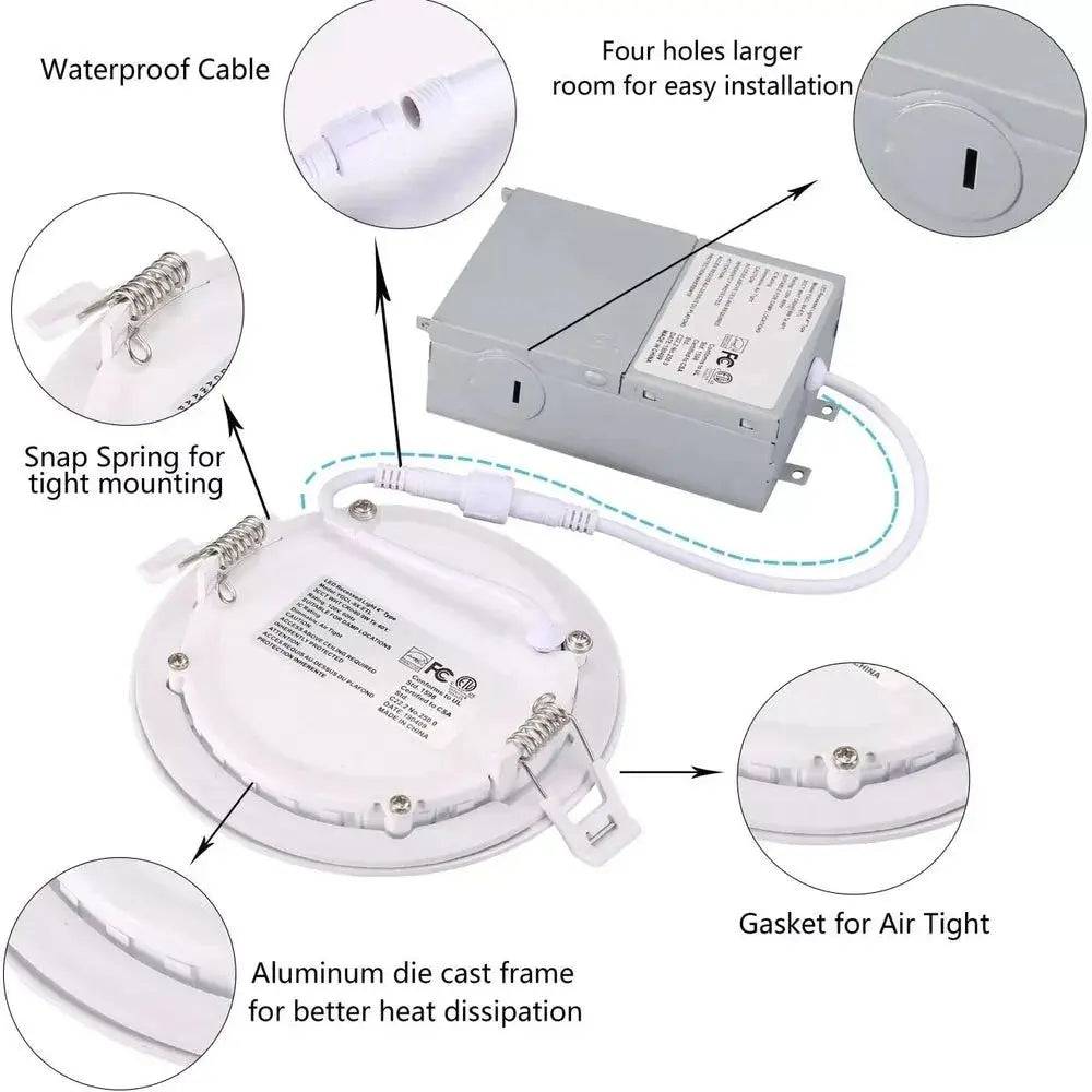 Luminaire encastré LED mince blanc 4'' 9W avec sélecteur de température