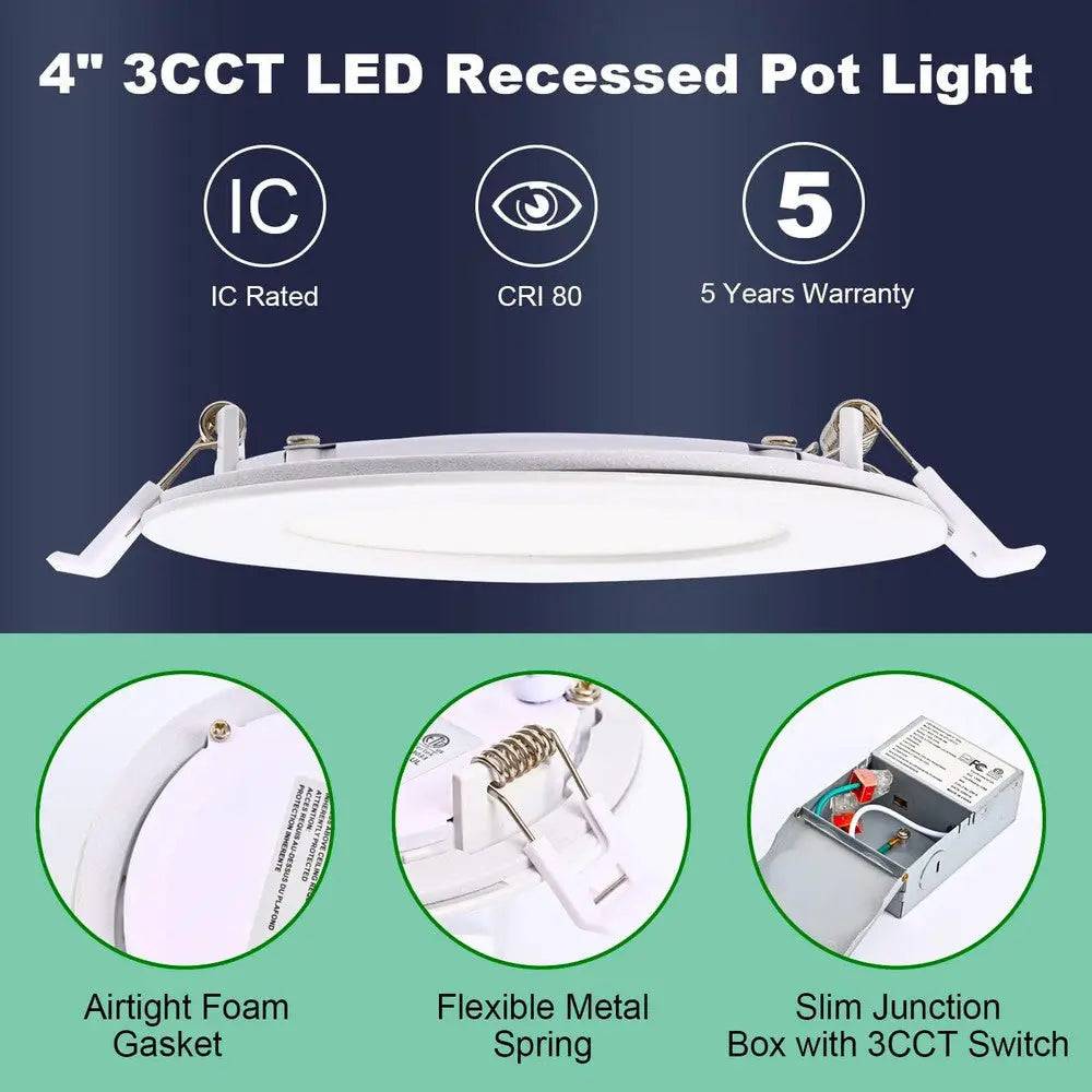 Luminaire encastré LED mince blanc 4'' 9W avec sélecteur de température