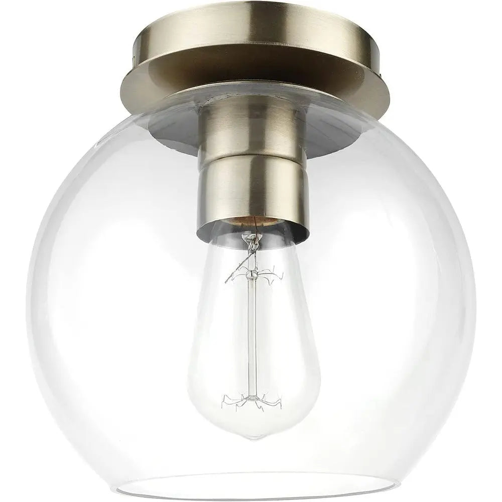 Plafonnier élégance dorée en laiton avec abat-jour en verre transparent