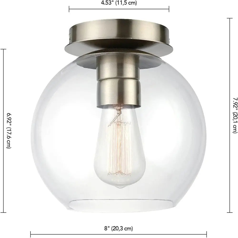 Plafonnier élégance dorée en laiton avec abat-jour en verre transparent