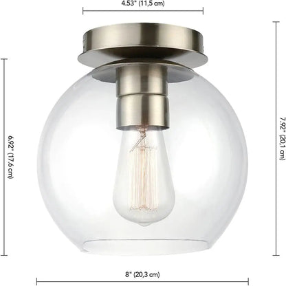 Plafonnier élégance dorée en laiton avec abat-jour en verre transparent
